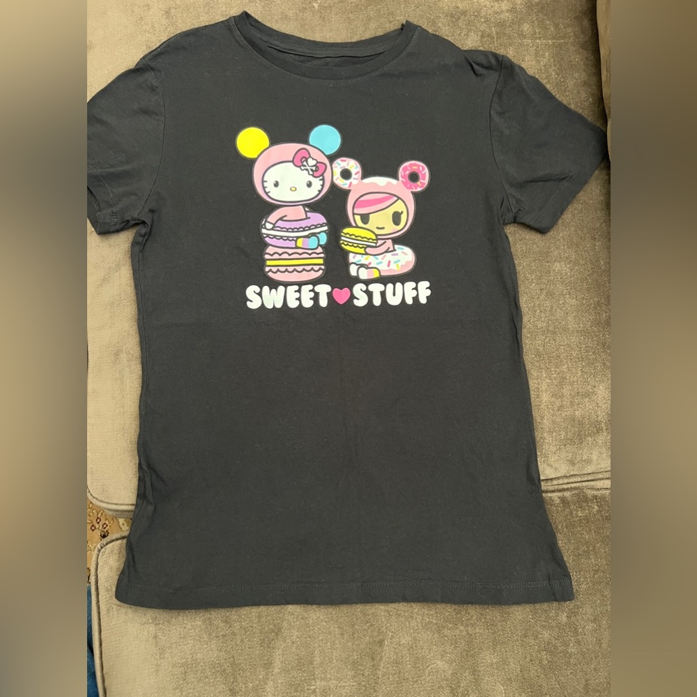 Tokidoki Hello Kitty and Donutella Black Tee Size XS Excellent Condition!